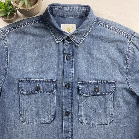 Fundamental Coast Denim Short Sleeve Button Up (Blue) - Picture 5 of 16